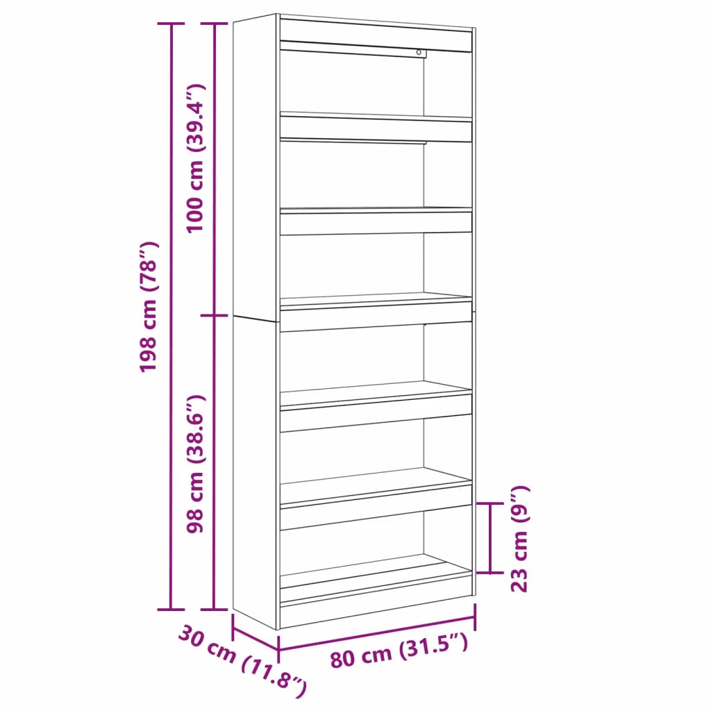 Armadio per Libri 6 livelli 80 x 30 x 198 cm Grigio Sonoma 3388356
