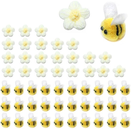Decorazione per Cappelli 30 Stuks - Piume/Vilten Api - Fiori a Maglia 20 Stuks - Carine Decorazioni - Per Cappelli/Sfumature - Design Realistico - Decorazione per Api