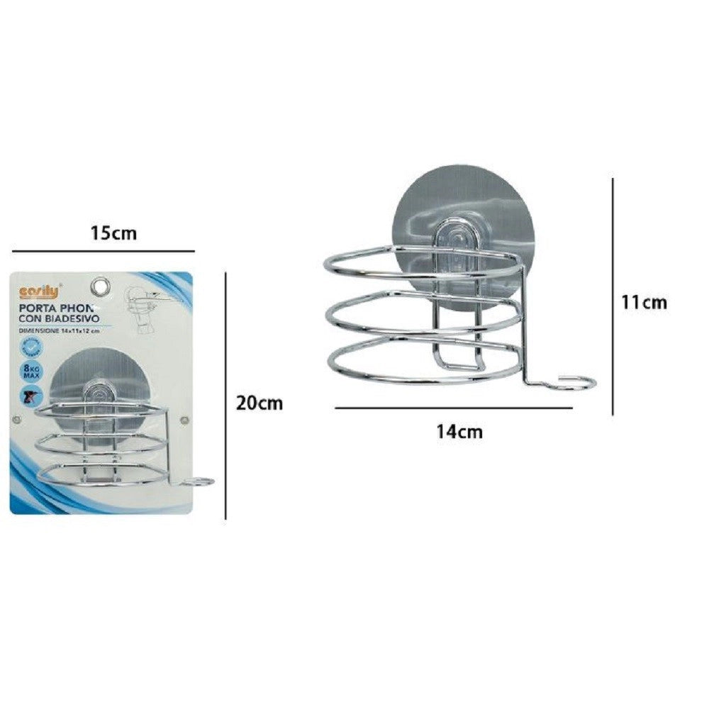 Trade Shop - Porta Phon Asciugacapelli Supporto A Parete Bagno Con Biadesivo Gancio 79836 -