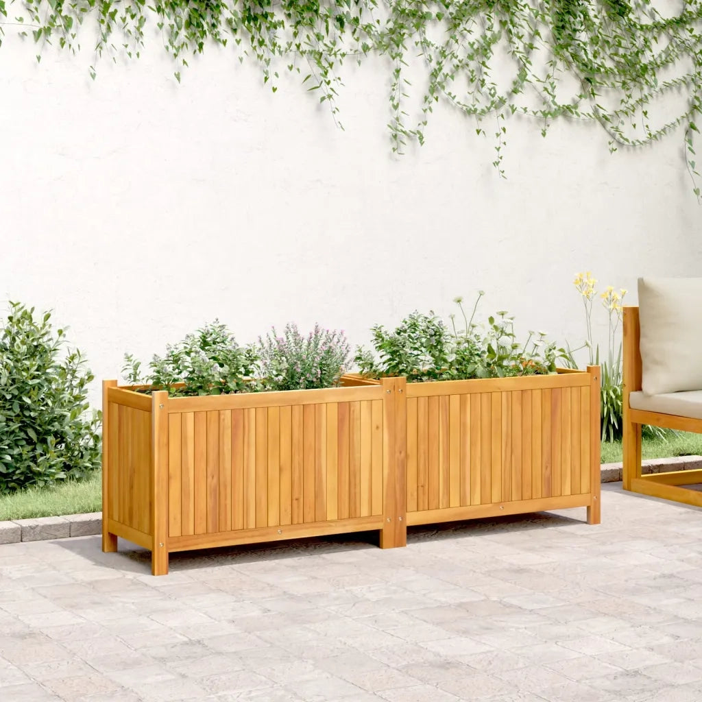 Fioriera | Cassetta per fiori | Vaso Giardino con Rivestimento 153x38,5x50 Massello Acacia
