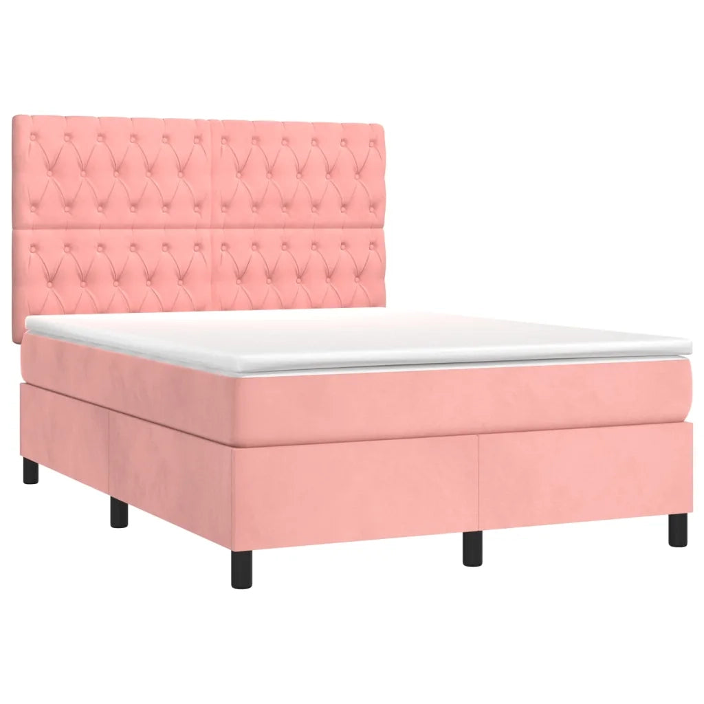 Letto a Molle con Materasso e LED Rosa 140x200 cm in Velluto 3136310
