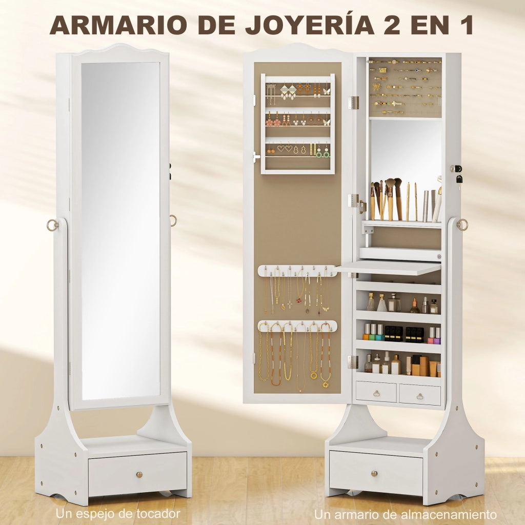 Armadio per gioielli con specchio a LED e cassetti ¨C Zephmum ¨C Bianco