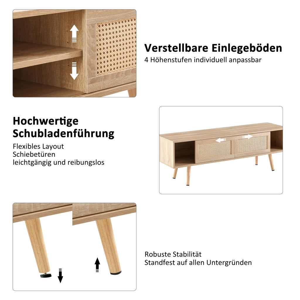 Cassettiera per TV in MDF colore legno naturale lunghezza 1400 cm