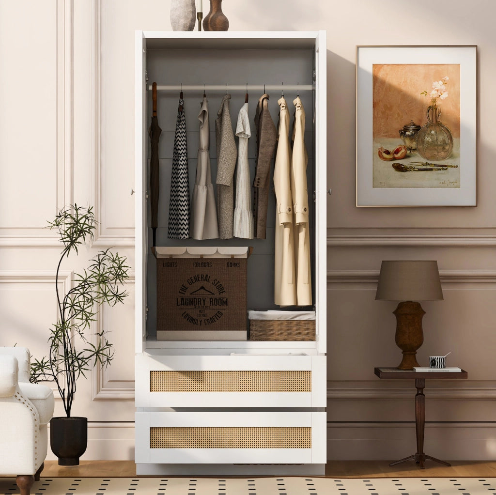 Armadio a 2 ante con 2 cassetti; 70x55x170 cm; bianco