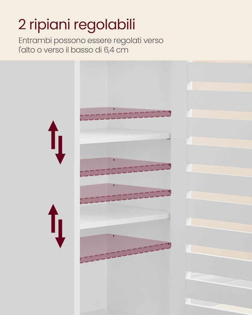 VASAGLE Mobile da Bagno, Armadio Alto per Bagno, Organizzatore Portaoggetti, con 3 Scomparti Aperti e 2 Ripiani Regolabili, Soggiorno, Entrata, Bianco Nuvola BBK160W01