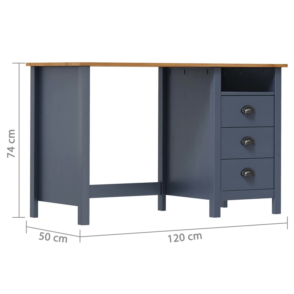 Scrivania Hill 3 Cassetti Grigia 120x50x74 cm Massello di Pino 288997