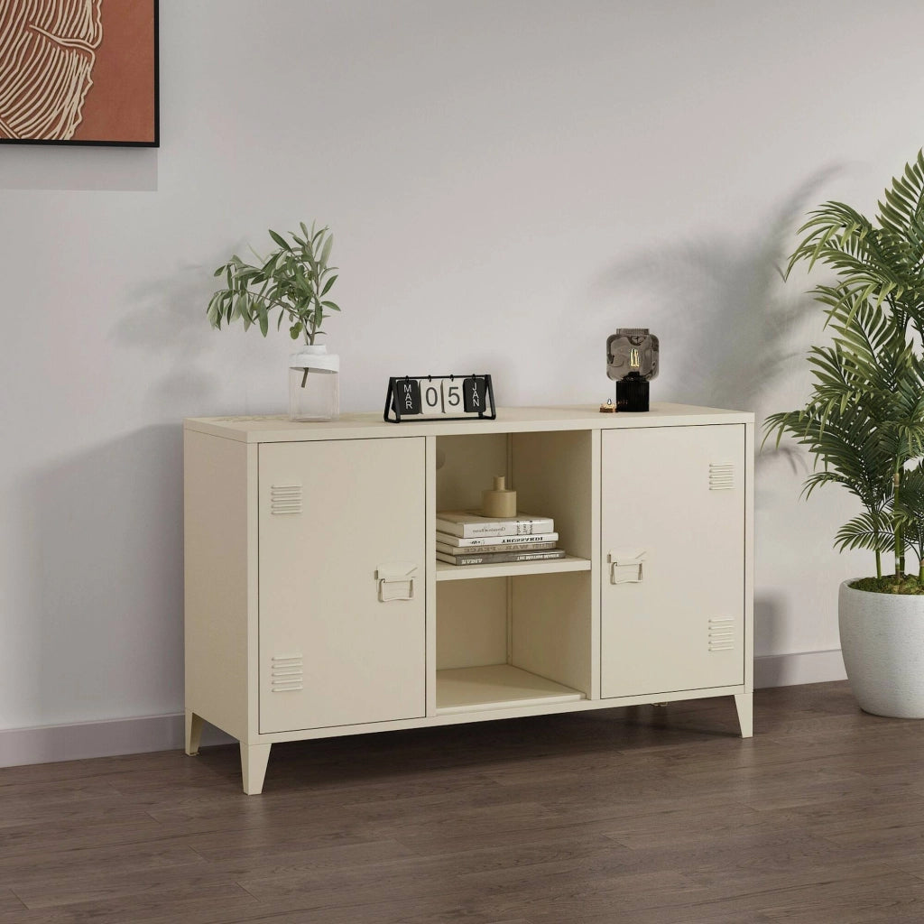 Credenza Friddi, Buffet da soggiorno, Madia da salotto, Dispensa da cucina, 120x40 h73 cm, Panna