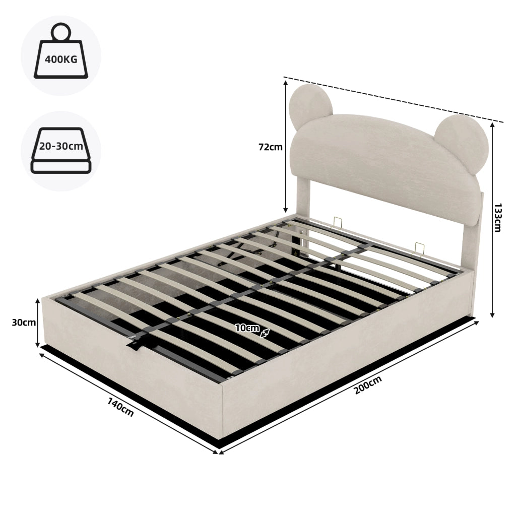 Letto Contenitore Imbottito con Alzata Idraulica ¨C MINIMAL ¨C Beige 140x200 cm