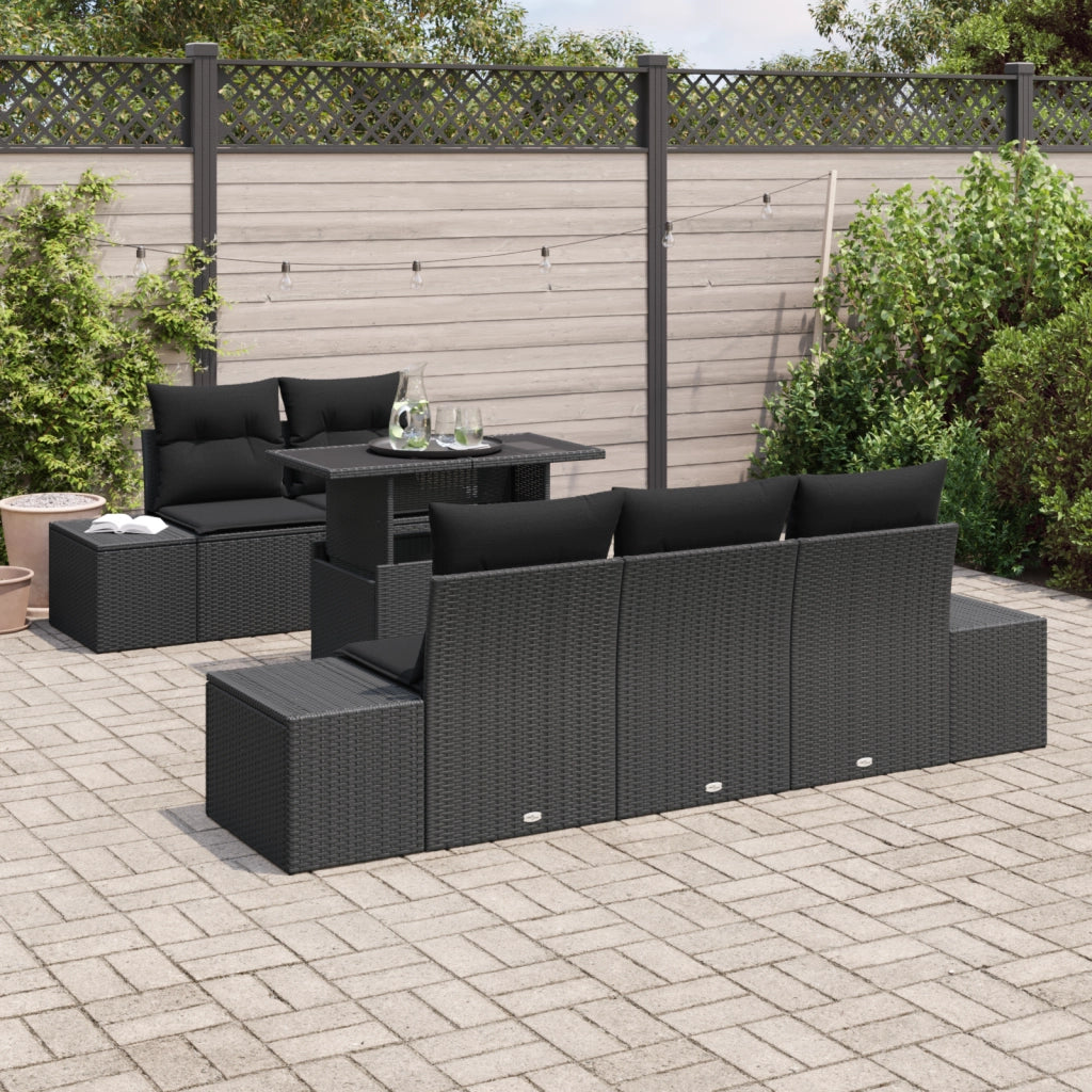Set di divani da giardino 6 pezzi con cuscini in polirattan nero
