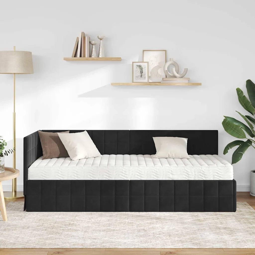 Struttura Letto Angolare con Materasso 2 pz-Giroletto con materasso Nero Velluto 203509
