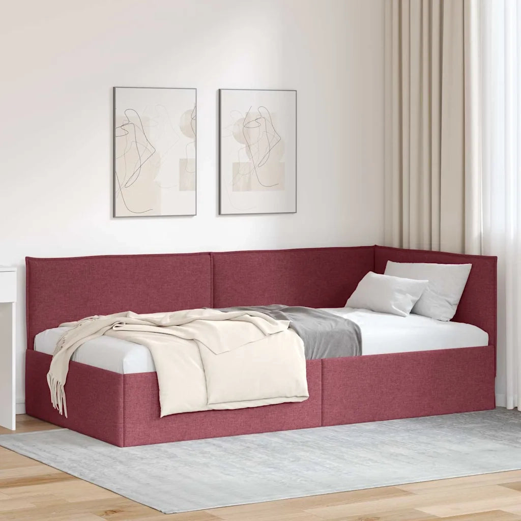 Cornice del letto ad angolo Rosso Vino 90 x 190 cm Tessuto
