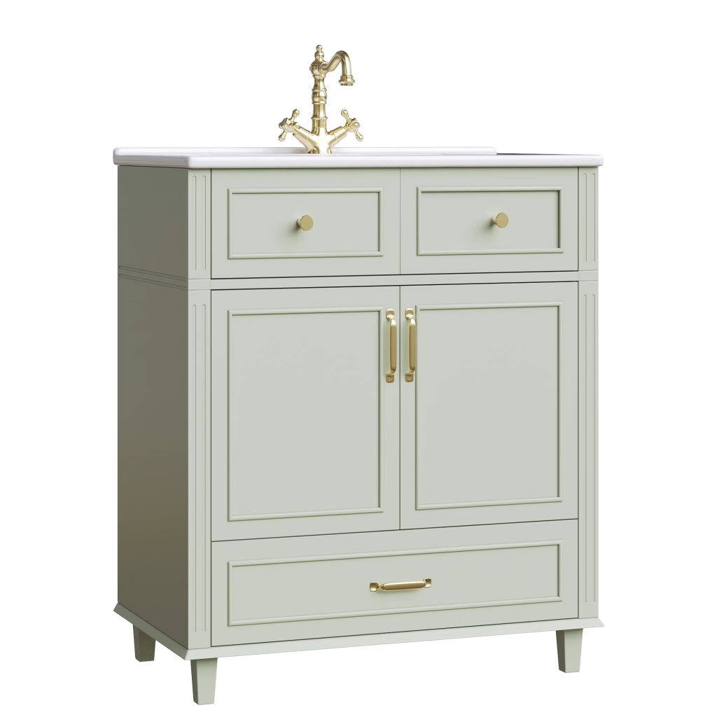 Mobile Sottolavabo con Lavabo in Ceramica ¨C MINIMAL ¨C Cassetto Soft-Close, Verde, 81x45.5x86.5 cm