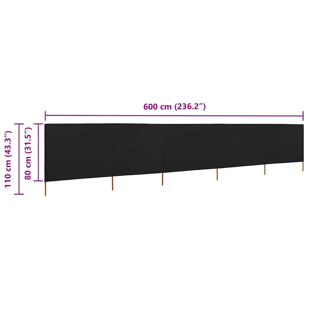 Paravento a 5 Pannelli in Tessuto 600x80 cm Nero CFW2869061