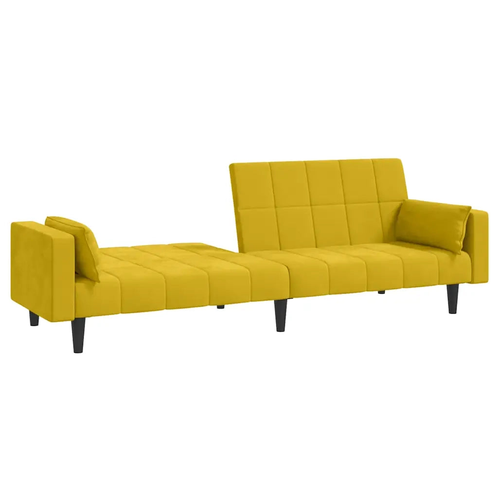 Divano Letto a 2 Posti con 2 Cuscini Giallo in Velluto 375851