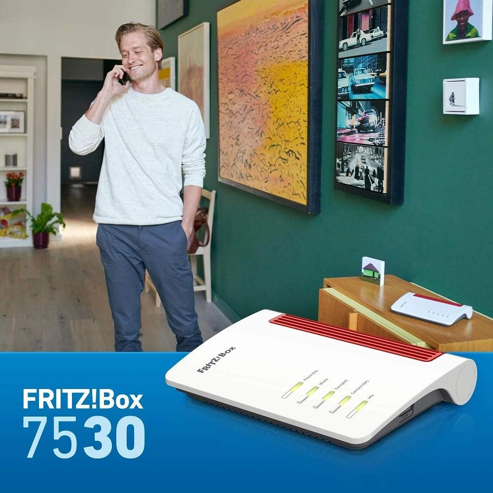 AVM FRITZ!Box 7530 - Router WLAN AC+N (DSL/VDSL 866 Mbit/s (5 GHz) e 400 Mbit/s (2,4 GHz), fino a 300 Mbit/s con VDSL-SSupervectoring 35b, rete Wi-Fi, base DECT, server multimediale, rosso, bianco)