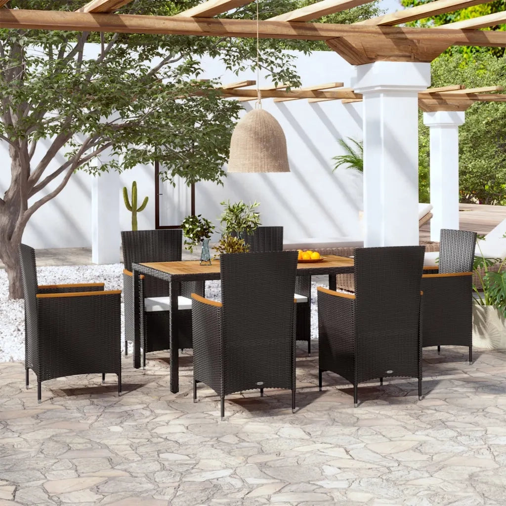 Set da Pranzo da Giardino 7 pz con Cuscini in Polyrattan 42913