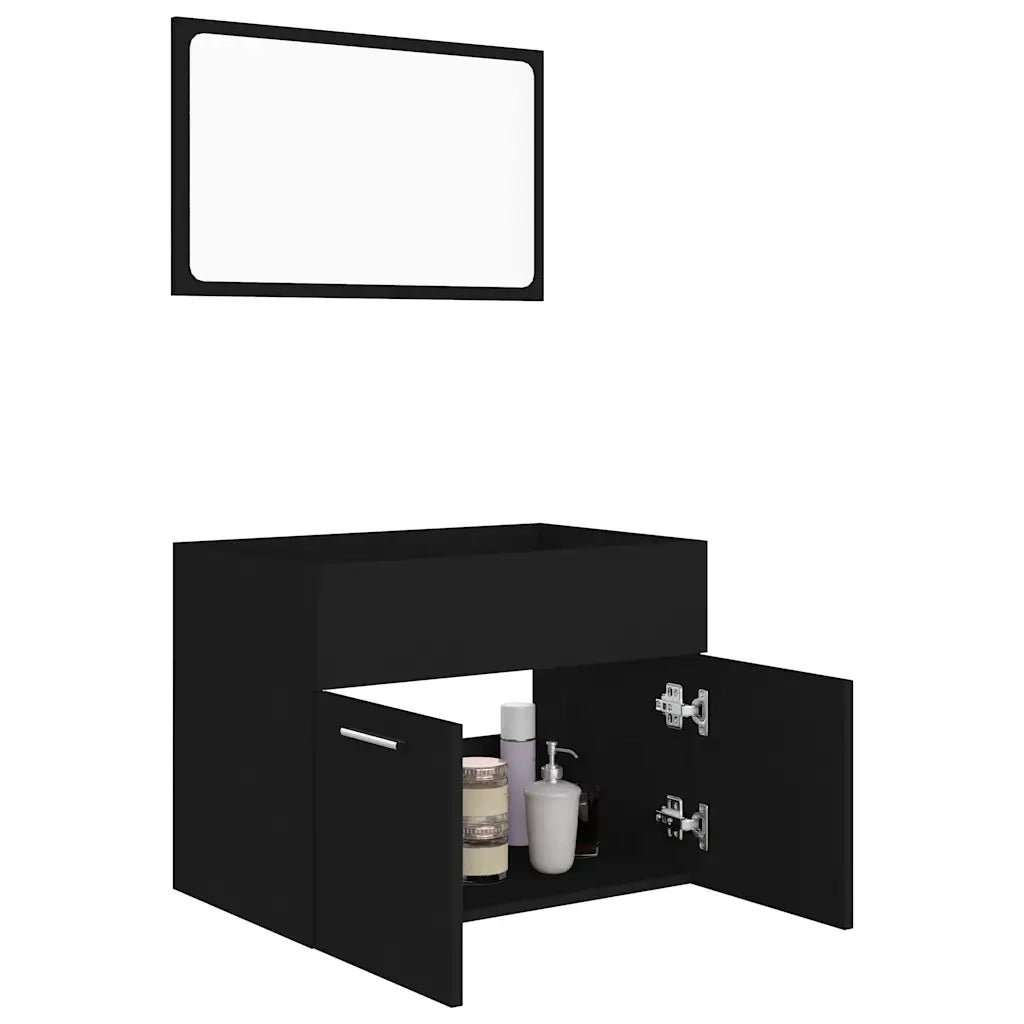 Set Mobili da Bagno 2 pz Nero in Legno Multistrato 804783