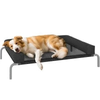 Lettino per Cani Rialzato di 19.5 cm con Cuscino a U, in Poliestere e Acciaio, 110x75x30 cm, Nero e Argento