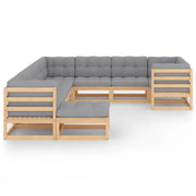 Set Salotto Giardino 10pz Cuscini Antracite Legno Massello Pino 3077074