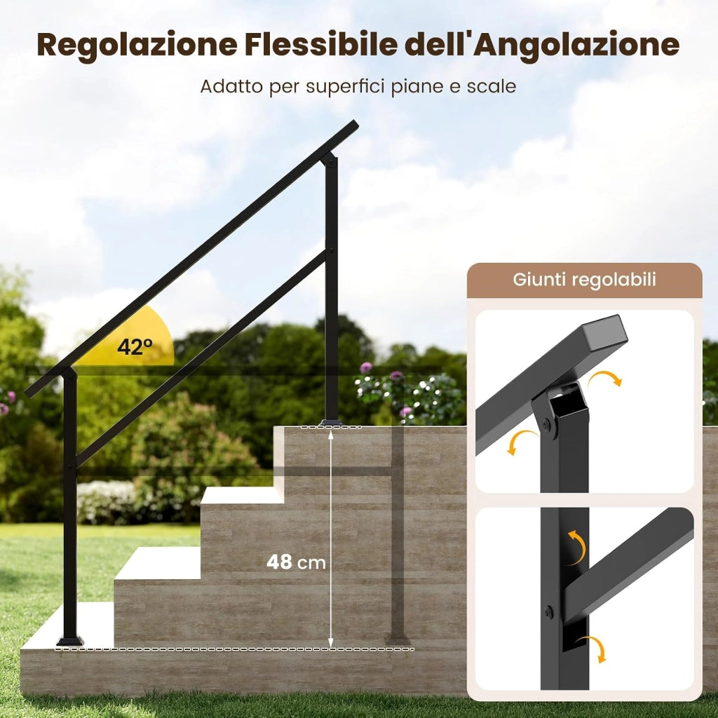 Corrimano per Scala, Corrimano in Metallo per 0-2/3/4 Gradini con Regolazione dell’Angolo, Portata 150 kg, Ringhiera per Terrazzo, Ingresso e Balcone (138 x 92 cm)
