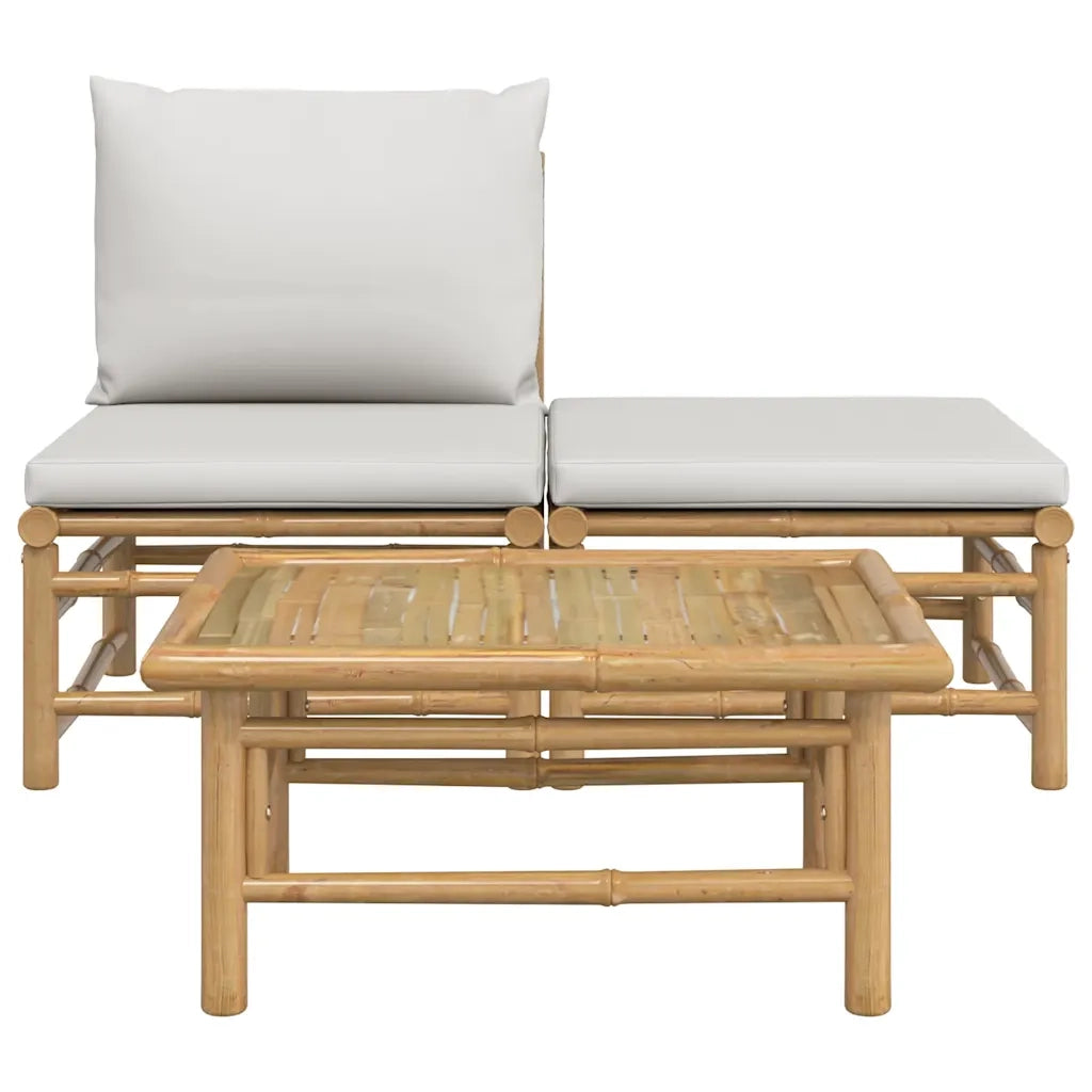 Set Salotto da Giardino 3pz con Cuscini Grigio Chiaro Bambù 362275