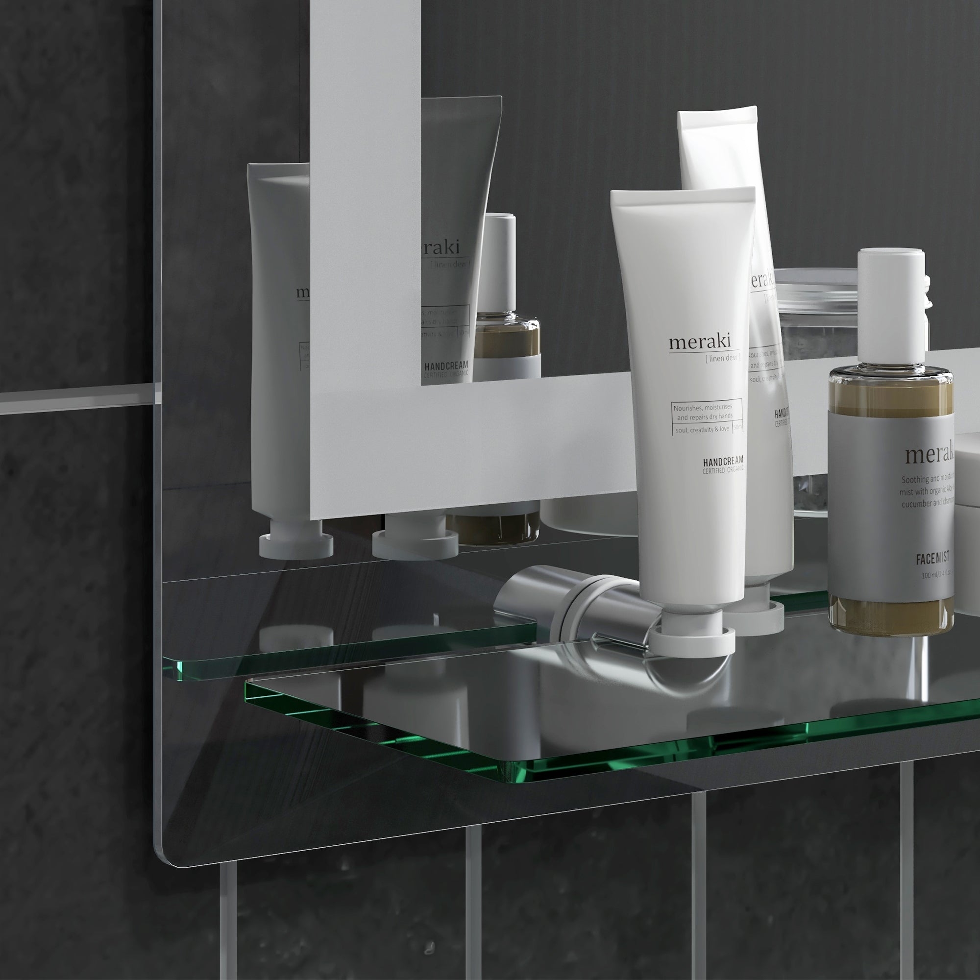 Specchio Bagno a Parete Cornice Luce LED a 3 Colori Mensola in Vetro 50x12x70 cm