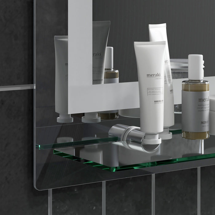 Specchio Bagno a Parete Cornice Luce LED a 3 Colori Mensola in Vetro 50x12x70 cm