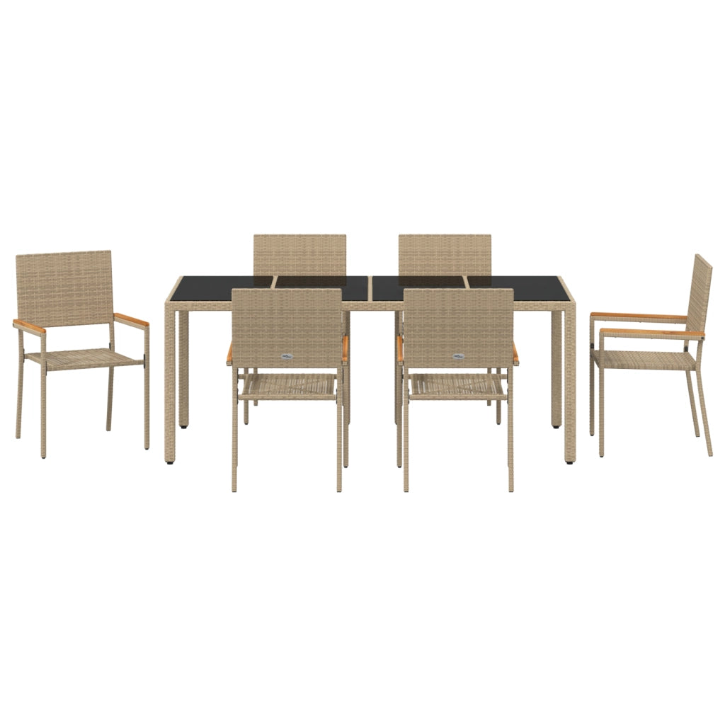 Set da Pranzo da Giardino  da 7 Pezzi Beige Polyrattan