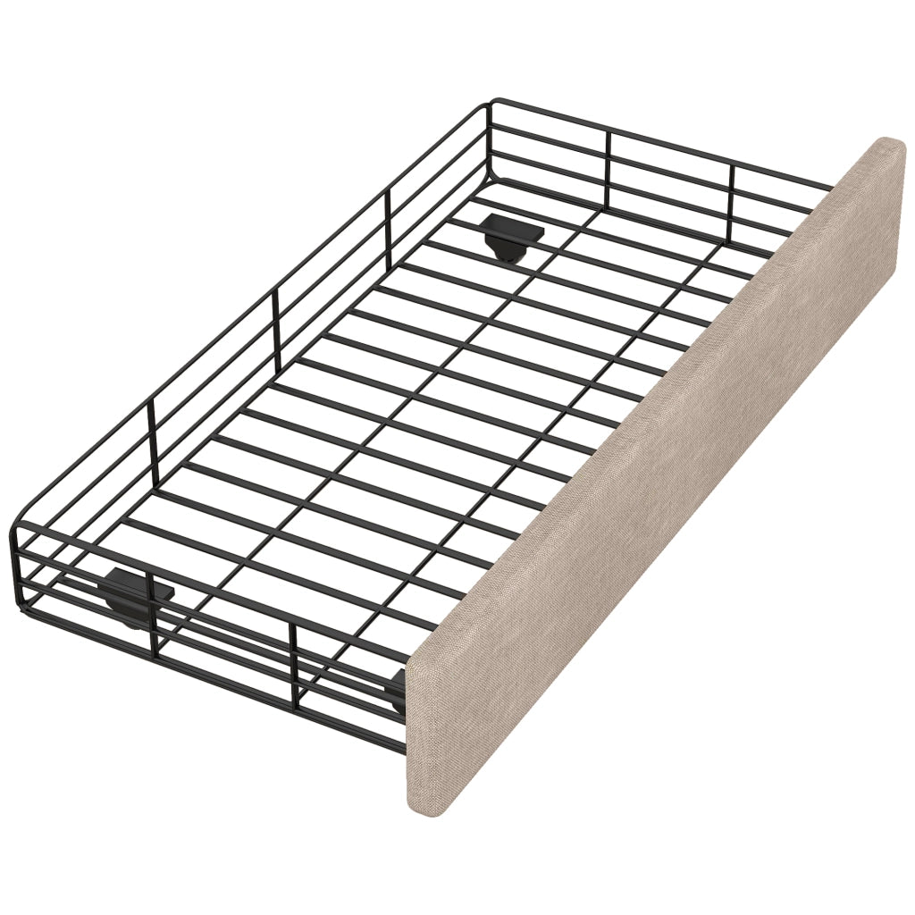 OKWISH Letto Singolo 90×200 cm con 2 Cassetti, Testiera Regolabile e Borchie Decorative, senza Materasso, in MDF, Beige