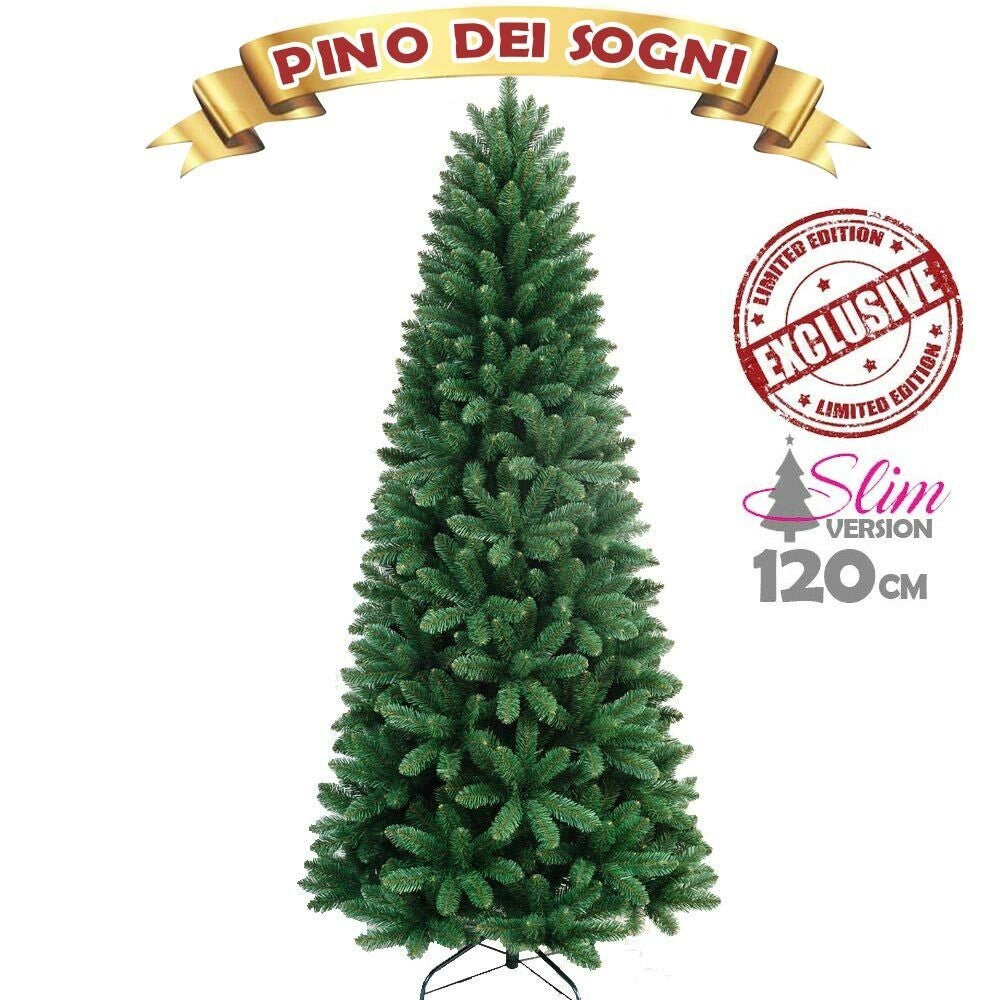 Albero Di Natale SLIM Pino Dei Sogni Verde Altezza 120 cm Base a Croce 295 Rami