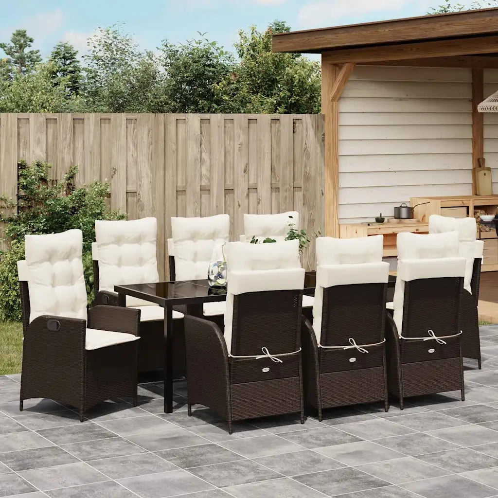 Set da Pranzo per Giardino con cuscino 9 pcs Marrone polyrattan 3380497
