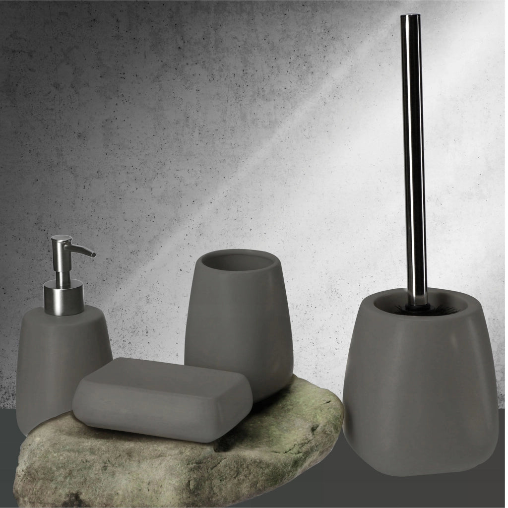 Set da bagno KADAX 3 in 1 con dispenser di sapone per WC, spazzolino e bicchiere, colore grigio.