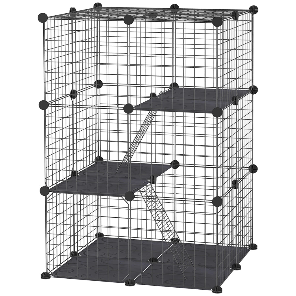 Gabbia per Animali 3 Livelli con Rampas ¨C Minimal ¨C 70x70x105 cm Nero