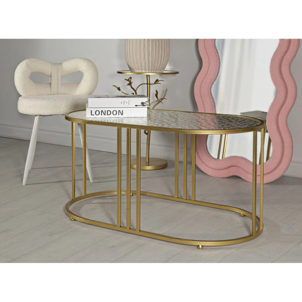 Tavolino VKH797, Oro, Metallo, 90x50x45 cm