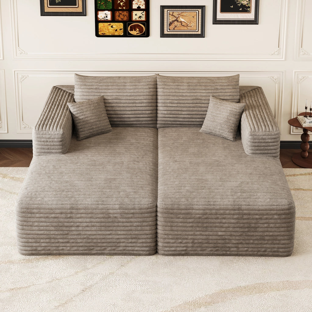 Divano modulare chaise longue senza montaggio salvaspazio in tessuto velluto a coste cammello 180 × 151 × 58 cm