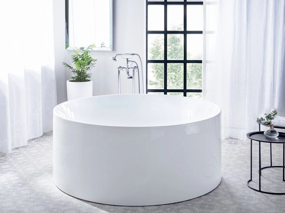Vasca da bagno freestanding bianca sanitaria in acrilico singolo 140 cm rotonda in stile moderno