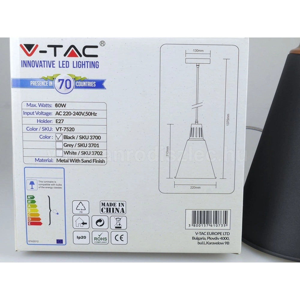Trade Shop - Lampadario Pendente Lampada A Sospensione Colore Nero Sabbia Alluminio Vt-7520 -