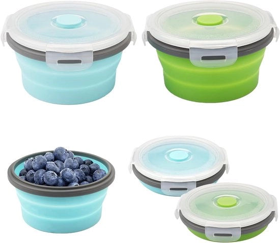 Set di contenitori per alimenti portatili 2 in 1 - 305 ml - Rondi - BPA liberi - con coperchio - silicone pieghevoli.