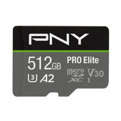 Sd-micro pny  512gb class 10 / uhs-i  u3, a1, v30, up to 90mbs writing speed - p-sdux512u3100pro-ge