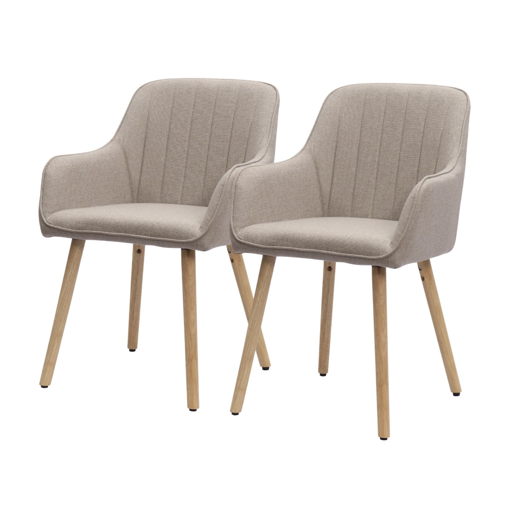 Sedia da Pranzo con Braccioli Integrati e Schienale Alto Ergonomico, Gambe in Legno, in Tessuto e Metallo, Cachi