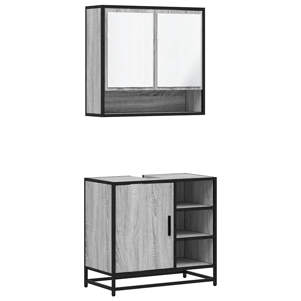 Set Mobili da Bagno 2 pz Grigio Sonoma in Legno Multistrato