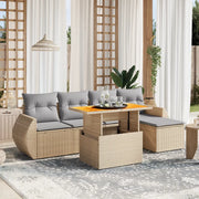 Set Divano da Giardino 6 pz con Cuscini Beige in Polyrattan