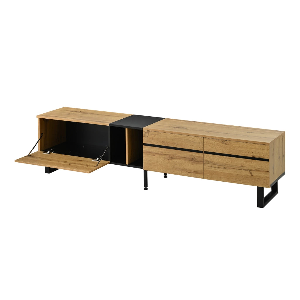 Mobile TV con 2 Ante; 1 Vano a Ribalta e Vano Aperto; Stile Minimalista; in Pannello di Particelle; Effetto Legno; 180??38??45 cm
