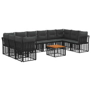 Set di divani da esterno 11 pcs Nero e Grigio scuro Poliestere