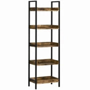 Libreria Stile Industriale a 5 Ripiani in Legno e Metallo, 48x30x155cm, Marrone Rustico