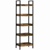 Libreria Stile Industriale a 5 Ripiani in Legno e Metallo, 48x30x155cm, Marrone Rustico