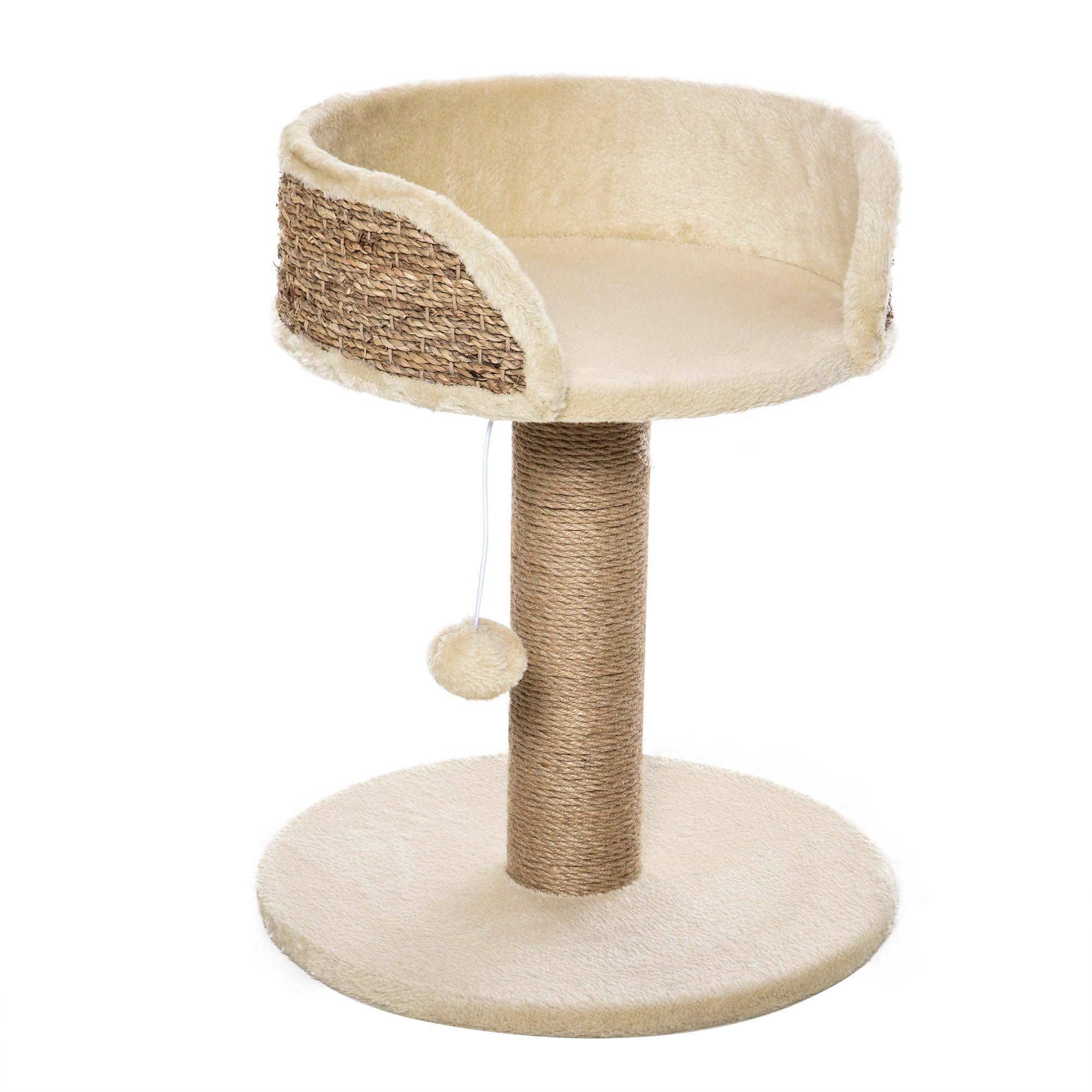 Albero Tiragraffi per Gatti con Lettino 40x40x49 cm Palo in Juta e Pallina Appesa Beige