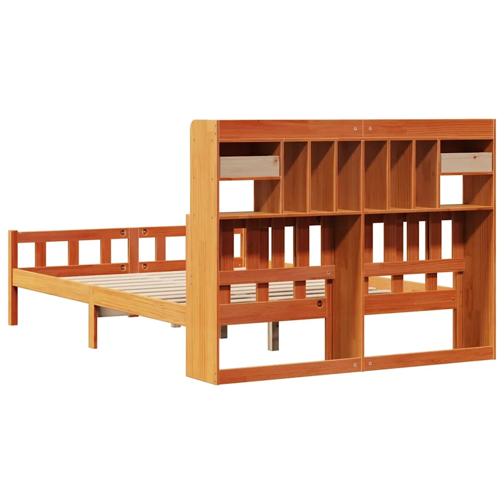 Letto Libreria senza Materasso Marrone Cera 160x200 cm in Pino 3322192
