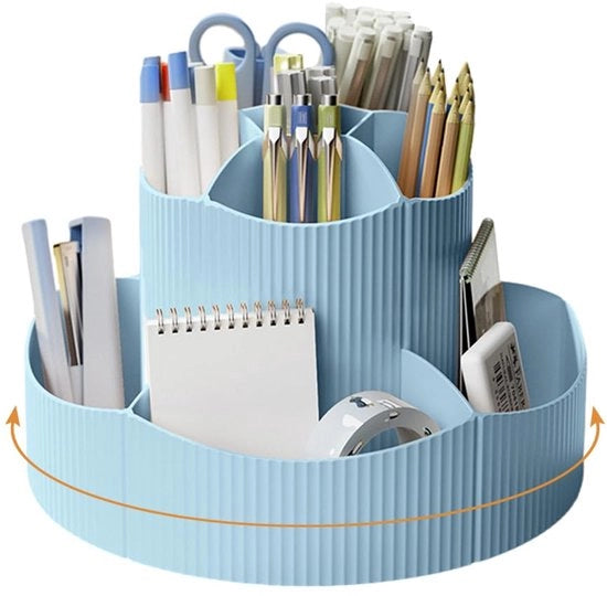 Organizzatore di scrivania 360° rotativo in blu moderno con 11 compartimenti