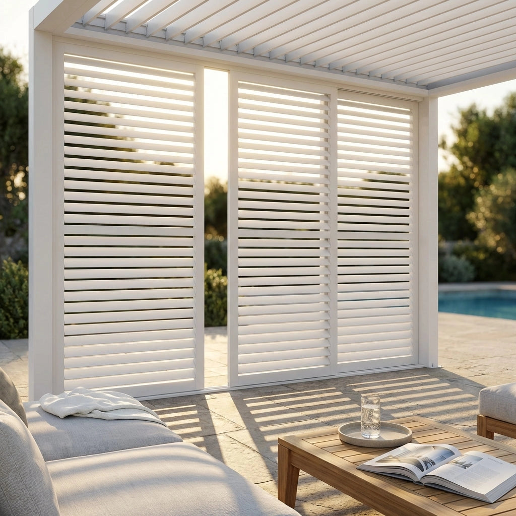 Laterale scorrevole per pergola bioclimatica con lamelle in alluminio - TONY